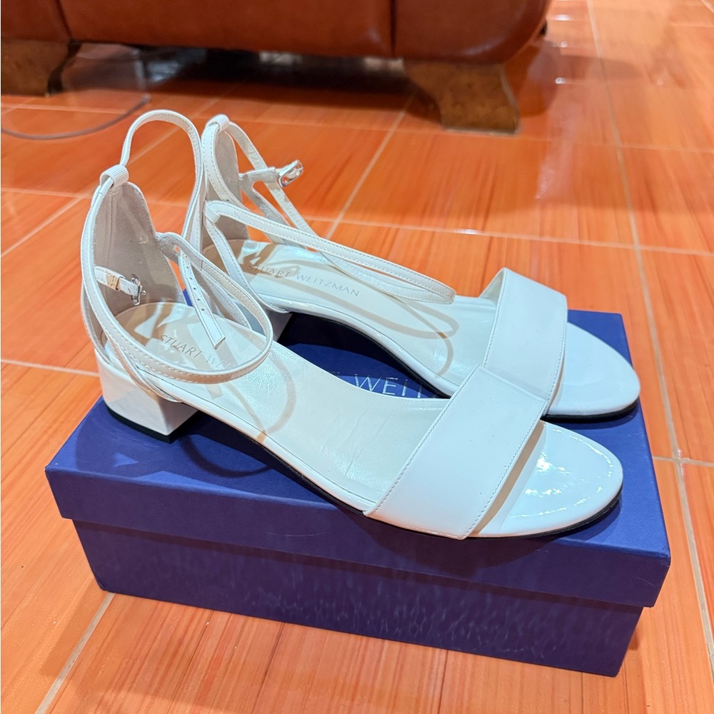 Stuart Weitzman White Block Heel Sandals